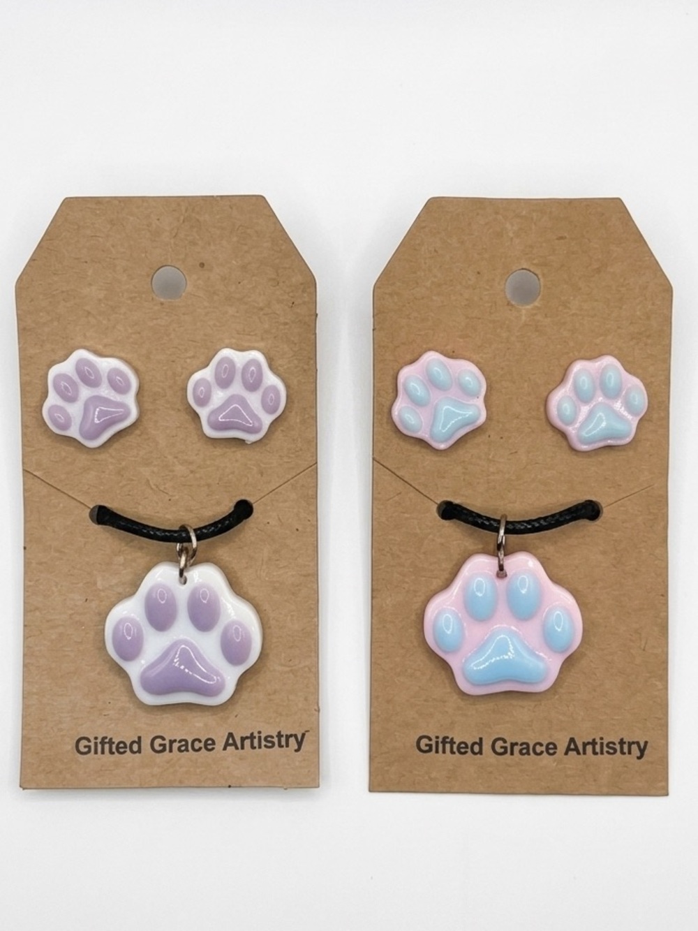 Paw Pendant Necklace & Studs Set